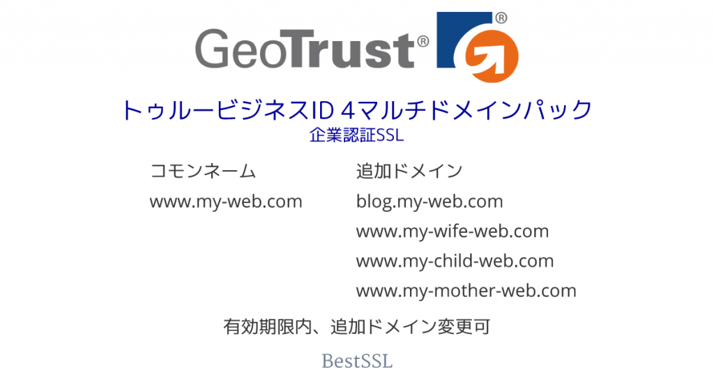 GeoTrust トゥルービジネスID 4マルチドメインパック